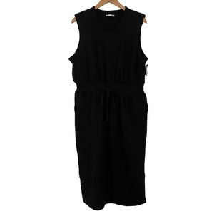Dex Plus Sleeveless Squared Shoulder Black Midi Dress Tie Waist Pockets X -‎ 14